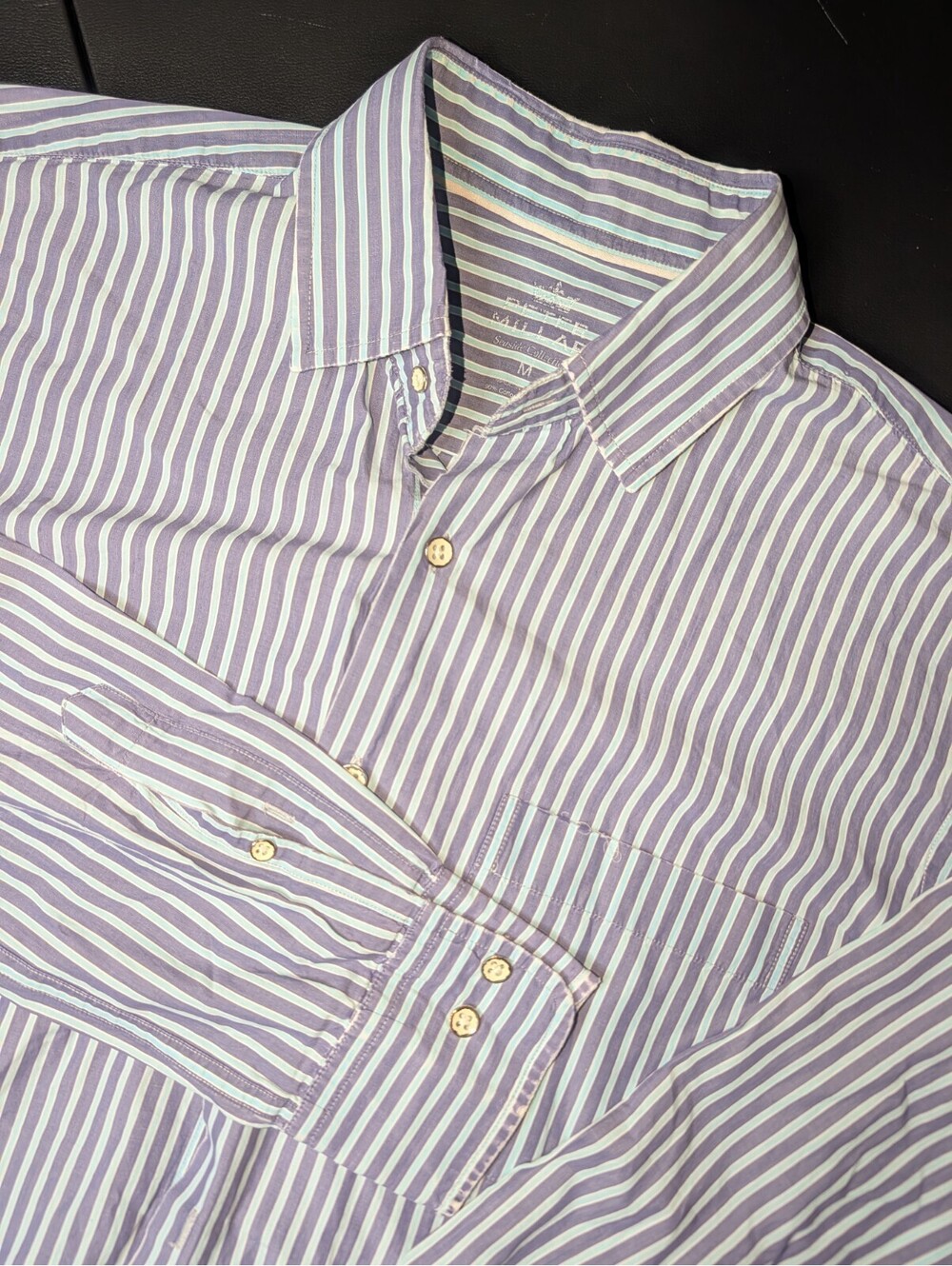 Peter Millar Seaside Collection Long Sleeve Button Shirt Stripe Blue Medium